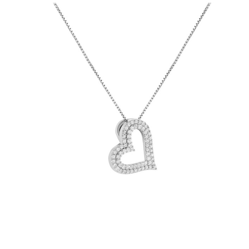 Sterling Silver Floating Heart Pendant Necklace with Cubic Zirconia Stones. - Picture 7 of 8